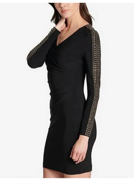 Guess Dresses & Skirts - Guess Black Long-Sleeve V-Neck Dress with Gold Embellished Sleeves